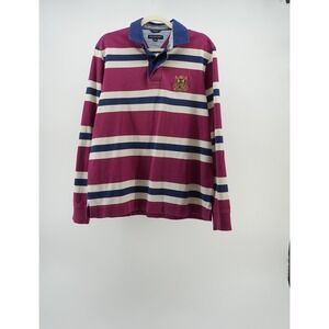 Fahrenheit Rugby Crest Shirt Collegiate Old‎ Money Striped Magenta Navy Large